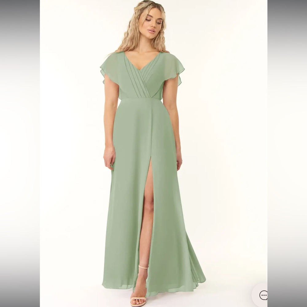 Azazie Rylee Dusty Sage Green A-Line Pleated Chiffon Dress Size A10